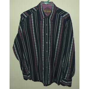 Robert Graham Men’s Large LS Button Shirt Blue Striped Contrasting Cuff